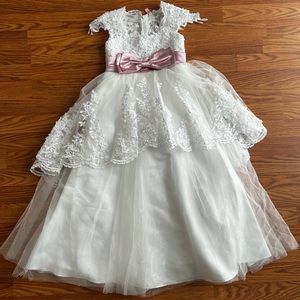 6-Layer White Dress |  Wedding Formal Flower Dress | Size 6 | Lace